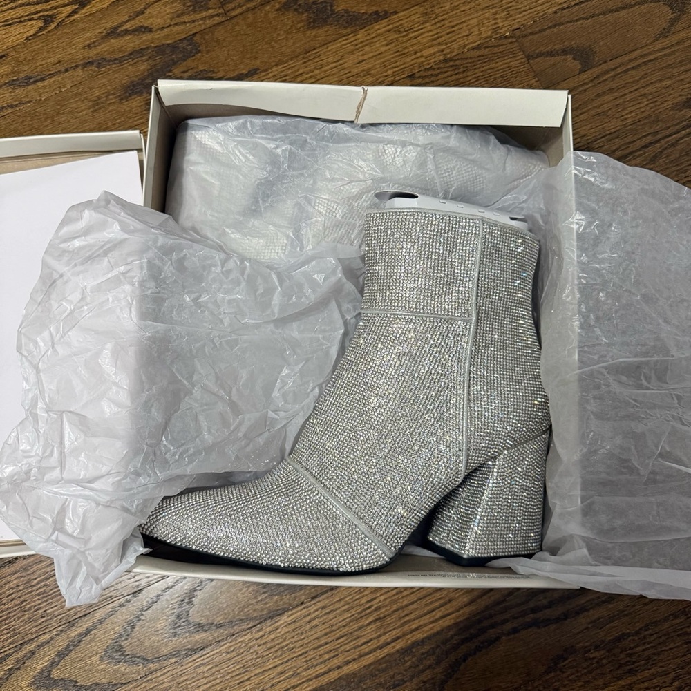 A new day Silver Rhinestone Pointed Toe Heeled Ankle Boots - Picture 5 of 7
